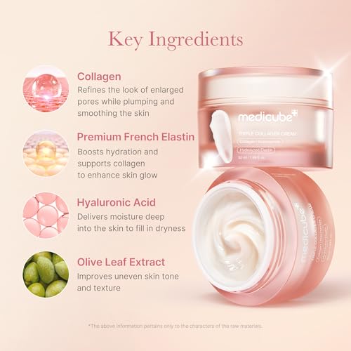 medicube Crema de Colágeno Triple – Crema Hidratante y Reafirmante con Ácido Hialurónico, Elastina Premium, Manteca de Karité – Cuidado de Arrugas y Aumenta la Elasticidad – Cuidado de la Piel Coreano