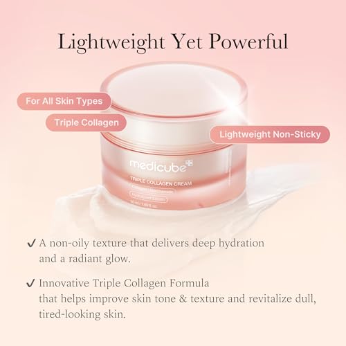 medicube Crema de Colágeno Triple – Crema Hidratante y Reafirmante con Ácido Hialurónico, Elastina Premium, Manteca de Karité – Cuidado de Arrugas y Aumenta la Elasticidad – Cuidado de la Piel Coreano