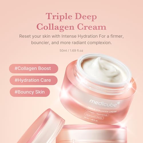medicube Crema de Colágeno Triple – Crema Hidratante y Reafirmante con Ácido Hialurónico, Elastina Premium, Manteca de Karité – Cuidado de Arrugas y Aumenta la Elasticidad – Cuidado de la Piel Coreano